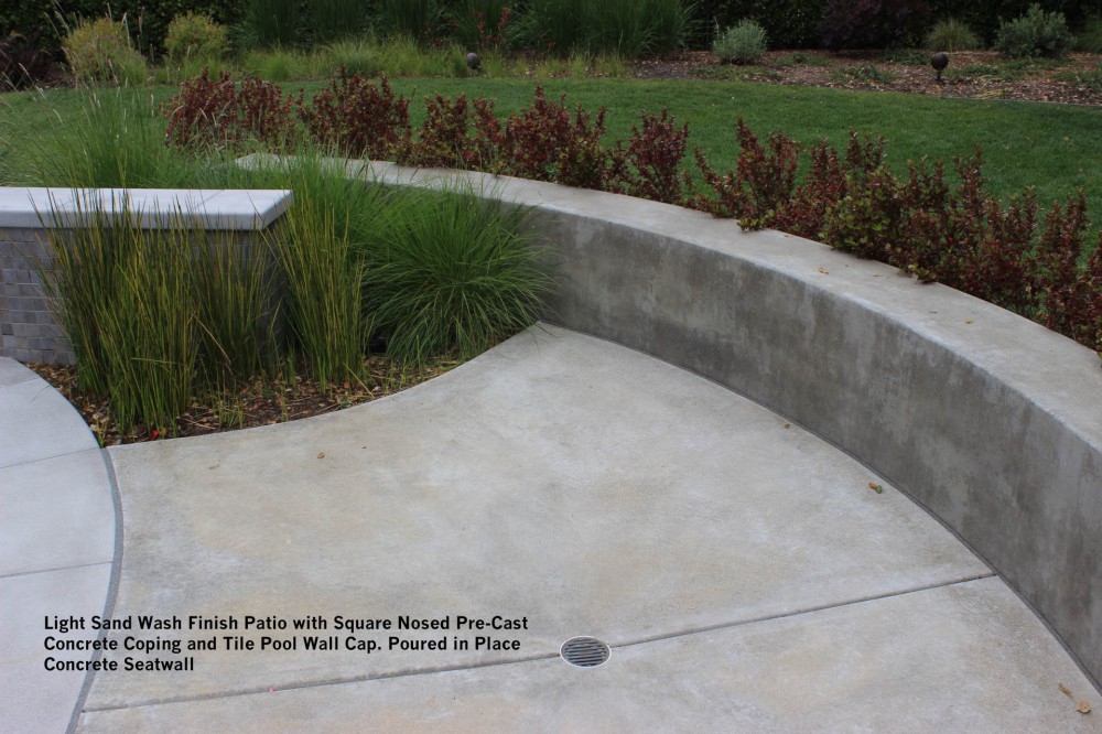 concrete finish place walls sand patio materials cast poured cap coping pool wash seatwall tile retaining precast smooth landscape seating