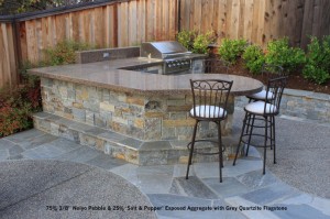 75% 3_8” Noiyo Pebble & 25% ‘Salt & Pepper’ Exposed Aggregate with Grey Quartzite Flagstone 