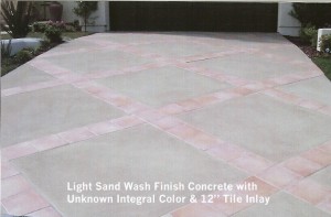 Light Sand Wash Finish Concrete with Unknown Integral Color & 12” Tile Inlay 