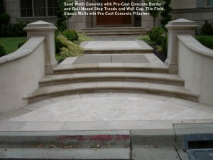 Sand-Wash-Concrete-with-Pre-Cast-Concrete-Border-and-Bull-Nosed-Step-Treads-and-Wall-Cap-Tile-Field-Stucco-Walls-wth-Pre-Cast-Concrete-Pilasters       