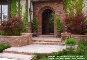 Stamped-Concrete-with-Seamless-Skin-and-Integral-Color-Brick-Border-Steps-and-Walls       