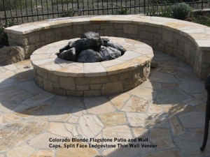 Colorado-Blonde-Flagstone-Patio-and-Wall-Caps.-Split-Face-Ledgestone-Thin-Wall-Veneer 